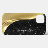 Metal Glitter look 3-D Gold Monogram Wave Case-Mate iPhone Case (Achterkant (horizontaal))