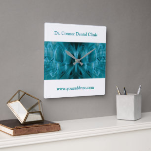 Metal Glow Blue Teeth Tandheelkundige kliniek Tand Vierkante Klok