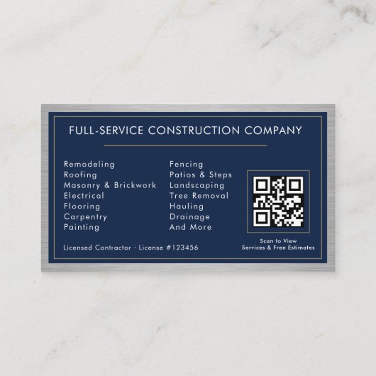 Metal Handyman Navy Blue Gold QR Code Visitekaartje (Achterkant)