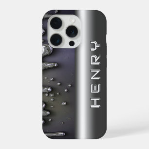 Métal Liquide Foncé Nom Brillant Sur Chrome Argent