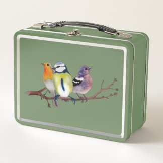 Métal Lunchbox avec oiseaux et fleurs