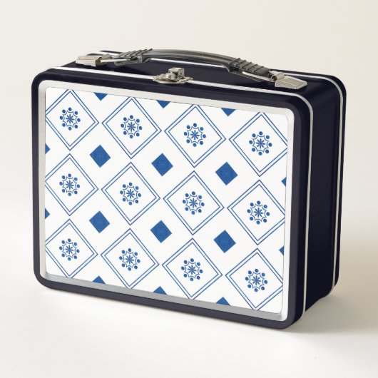 Metal lunchbox with a navy blue frame  (Voorkant)