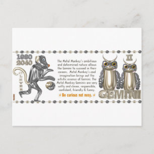 Metal Monkey zodiac, geboren in Gemini 1980 Briefkaart