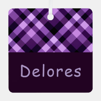 Métal Plum Purple Plaid Monogramme Carré Ornement en mét