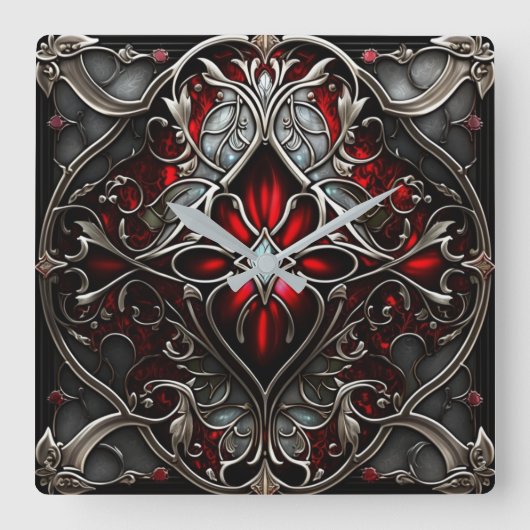 Metal Ruby Art Vierkante Klok (Voorkant)