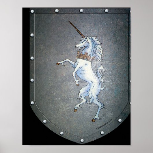 Metal Shield White Unicorn Black Poster (Voorkant)