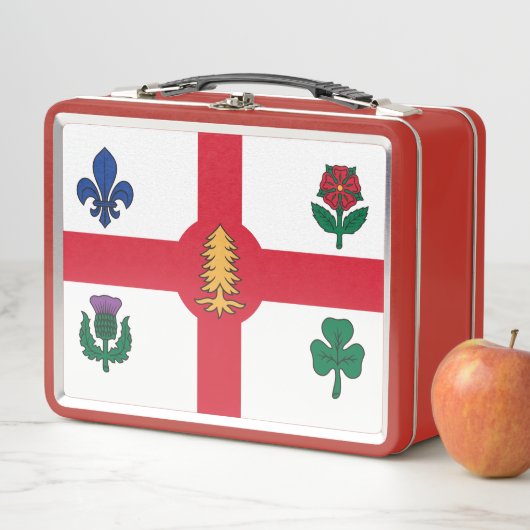 Metal Stainless Lunchbox with flag of Montreal (En situation)