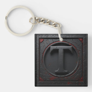 🛡️ Metal T Monogram Schild Embleem Rode Accent 🔑 Sleutelhanger