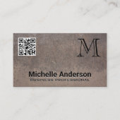 Métal texture | Carte de visite de code QR monogra (Devant)