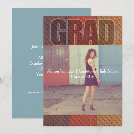 Métal Urbain Photo Graduation Party Invitation (Devant / Derrière)