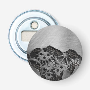 Metalen achtergrond met mechanische schade button flesopener