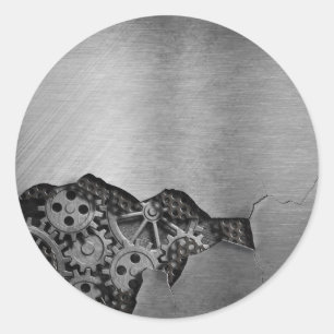 Metalen achtergrond met mechanische schade ronde sticker