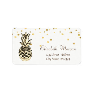 Metalen Ananas,Wit,Nep Goud Folie Confetti Etiket