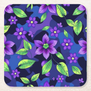 Metalen Blauw Paarse Bloemen Camo Onderzetter Set