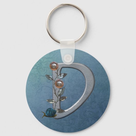 Metalen bloemen Monogram D Sleutelhanger (Voorkant)