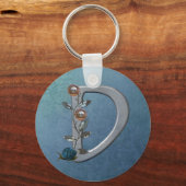 Metalen bloemen Monogram D Sleutelhanger (Voorkant)