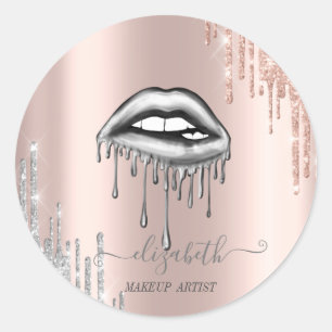 Metalen druipende lippen, roze goud zilveren drupp ronde sticker