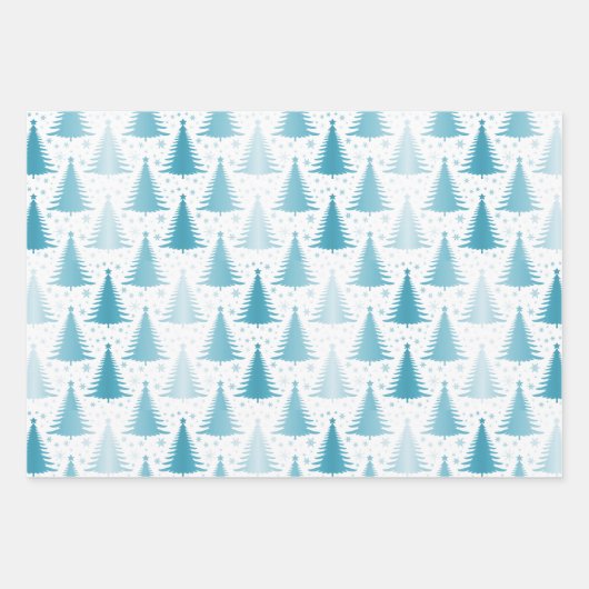 Metalen Folie Blauwe Groene dennenbomen Inpakpapier Vel (Voorkant)