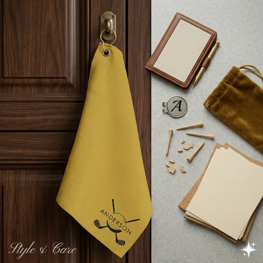 Metalen gouden golfspons met naam en logo golfhanddoek