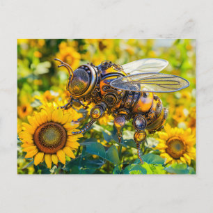 Metalen hommel op zonnebloem in de zomer briefkaart