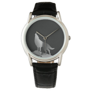 Metalen huilende wolf met koolstofvezel horloge