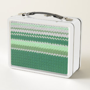 Metalen lunch box - Crochet Green en White Stripe