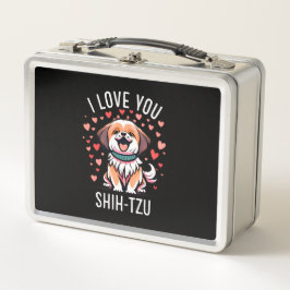 Metalen lunchbox - met tekening I love shih-tzu