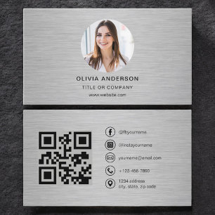 Metalen minimalistische foto met QR-code sociale m Visitekaartje