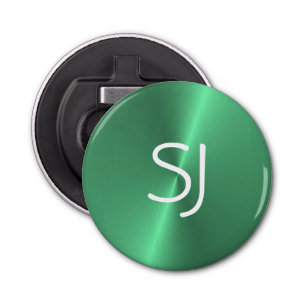 Metalen monogram groen glanzend button flesopener