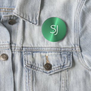 Metalen monogram groen glanzend ronde button 5,7 cm