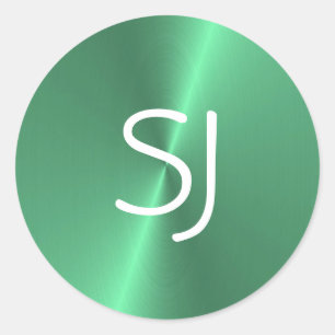 Metalen monogram groen glanzend ronde sticker