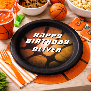 Metalen oranje basketbal verjaardag papieren bordje