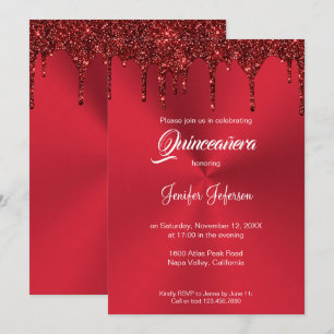 Metalen rode glitters Quinceanera uitnodiging