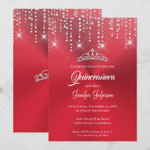 Metalen rode glitters Quinceanera uitnodiging