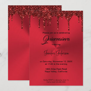Metalen rode glitters Quinceanera uitnodiging