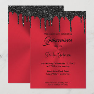 Metalen rode glitters Quinceanera uitnodiging