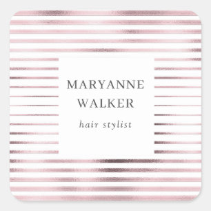 metalen roos gouden folie strepen elegant monogram vierkante sticker