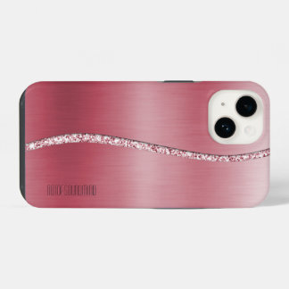 Metalen Roze Goud en Glittergolf iPhone 14 Hoesje