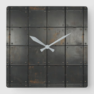 Metalen textuur wandklok vierkante klok