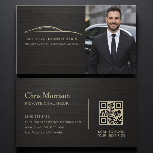 Metalen Transport Auto QR Code Foto Zwart & Goud Visitekaartje