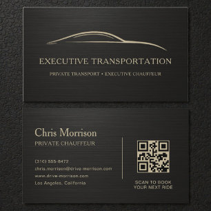 Metalen Transport Auto QR Code Zwart & Goud Visitekaartje