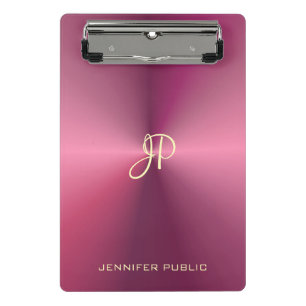 Metalen Uitzicht Roze Sjabloon Modern Monogram Mini Klembord