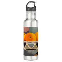 Metalen waterfles met sinaasappels ontwerp