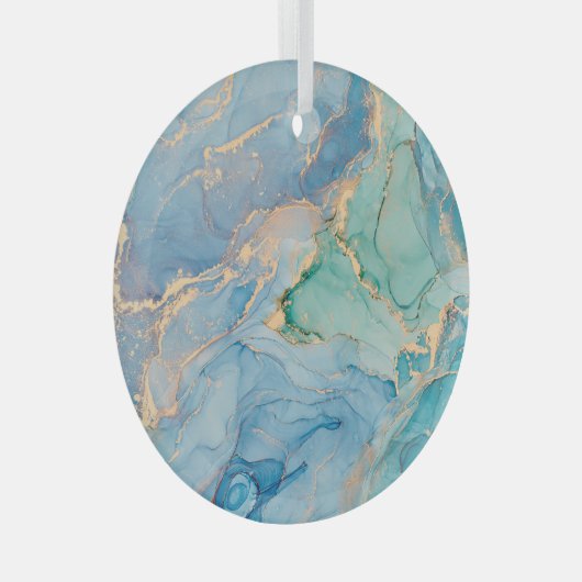 Metalen wervelingen: Abstracte vloeibare kunst Glas Ornament (Voorkant Rechts)