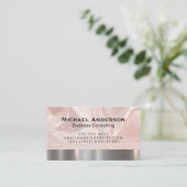 Metalen Zilveren Afwerking | Roze Marmer Goudvlokk Visitekaartje (Staand voorkant)