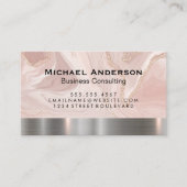 Metalen Zilveren Afwerking | Roze Marmer Goudvlokk Visitekaartje (Voorkant)
