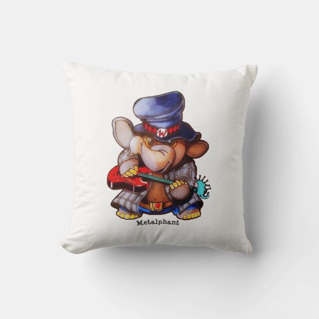Metalfant met gitaar & Logo - Wit Kussen (Voorkant)