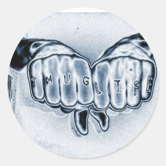 METALIC THUG LIFE RONDE STICKER (Voorkant)