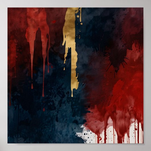 Metalica Rood, Goud en Blauw olieverf poster (Voorkant)