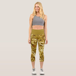 Metallic Abstract 101 Deep Gold Capri Leggings